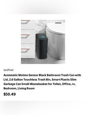 Black Motion Sensor Trash Can – 2.6 Gallon Touchless Bathroom Bin